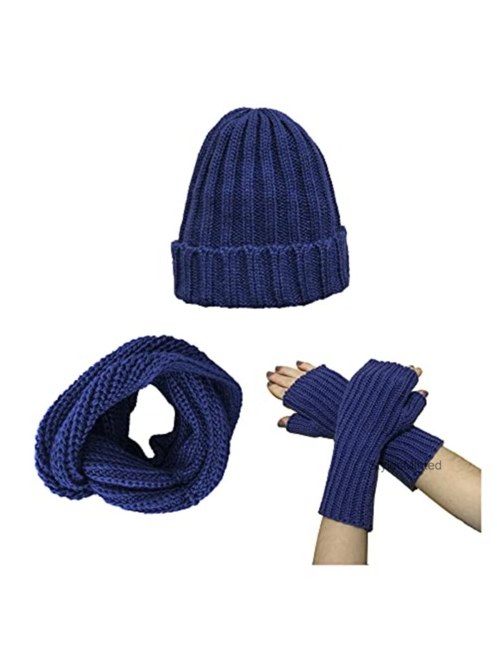 Alpaca Wool Knit Beanie Hat Infinity Cowl Scarf Mittens Set